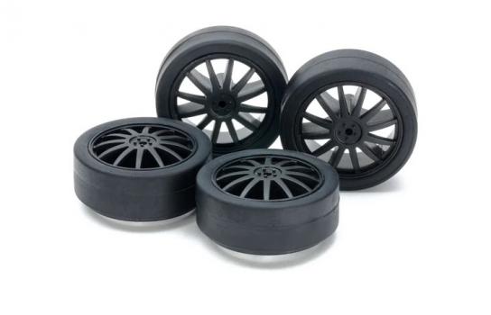 Tamiya - Low Friction Low Profile Mini 4WD Tires and Carbon Wheels image